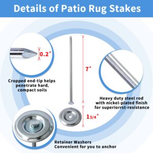 Trobing Patio Rug Stakes (6 Pack), 7" RV Outdoor/Garden Furniture Stakes, Low Profile Design, Easily Secure Your Patio Rug to The Ground