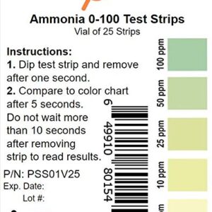 Ammonia Test Strips 0-100 ppm [Vial of 25 Strips] for Industrial Applications