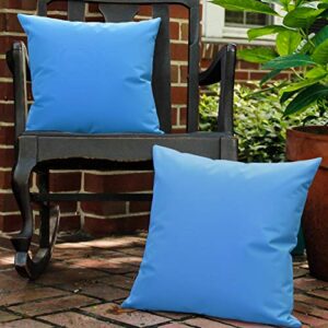 lewondr waterproof outdoor throw pillow cover, 2 pack solid pu coating throw pillow case uv protection garden cushion cover for patio sofa couch balcony 18"x18"(45x45cm) - light blue