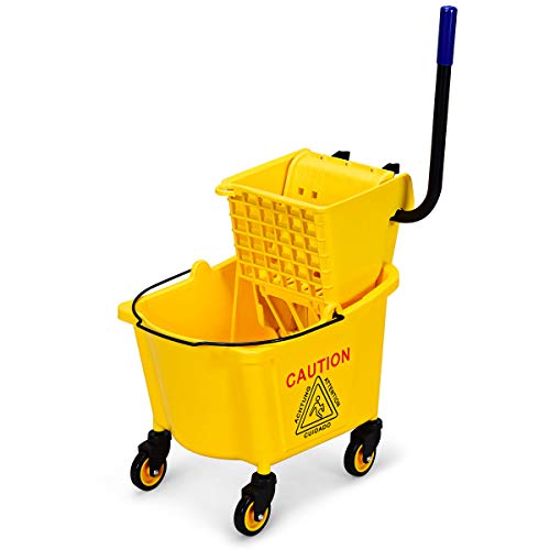 GOPLUS Commercial Mop Bucket with Wringer, Household Portable Mop Bucket, Ideal for Household and Public Places Floor, 26 Quart Capacity, Yellow (26 Quart)