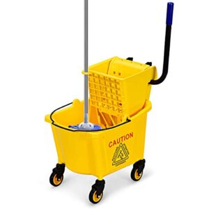 GOPLUS Commercial Mop Bucket with Wringer, Household Portable Mop Bucket, Ideal for Household and Public Places Floor, 26 Quart Capacity, Yellow (26 Quart)