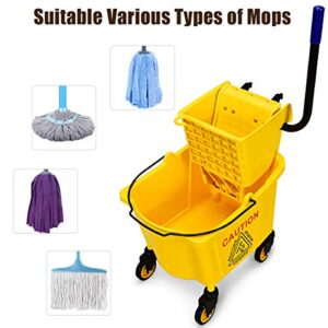 GOPLUS Commercial Mop Bucket with Wringer, Household Portable Mop Bucket, Ideal for Household and Public Places Floor, 26 Quart Capacity, Yellow (26 Quart)