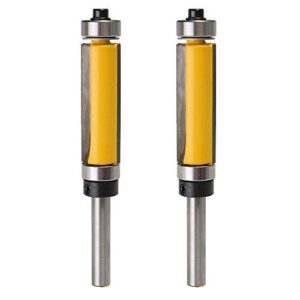 Yakamoz 2Pcs 1/4'' Shank Top and Bottom Bearing Guide Flush Trim Pattern Router Bit Set Woodworking Cutter Tool with 10 Pcs Top Mounted Replacement Bearings