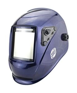 sÜa welding helmet - model: vector - auto darkening - largest viewing area: 4" x 4" - photovoltaic powered - ergonomic headgear - color: blue
