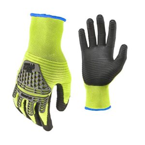 gorilla grip max rhinoflex high vis work gloves with impact and abrasion protection, large