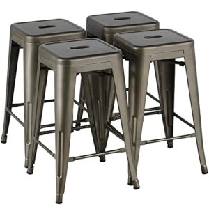 yaheetech 24 inches metal bar stools kitchen counter height bar stools indoor/outdoor stool patio furniture modern stackable barstools dining chair, metal