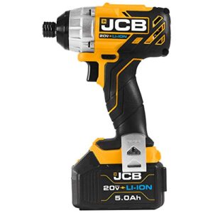 JCB Tools - JCB 20V Cordless Brushless Impact Driver Power Tool - 5.0Ah Battery, Charger, Zip Case - Compact Screwdriver For Home Improvements And Professionals, Decking, Removing Bolts, Long Screws