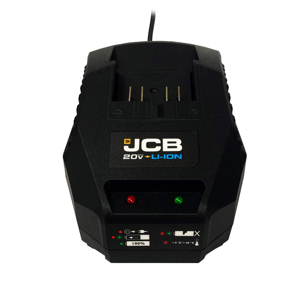 JCB Tools - JCB 20V Lithium-Ion 5.0Ah Battery With Charge Remaining Indicator And 2.4A Fast Charger - For JCB 20V Power Tools, Drills, Saws, Jigsaw, Angle Grinder, Miter Saw, LED Work Light, Recip Saw