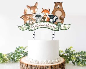 woodland baby shower cake topper, woodland welcome baby topper, woodland animals, baby shower decoration