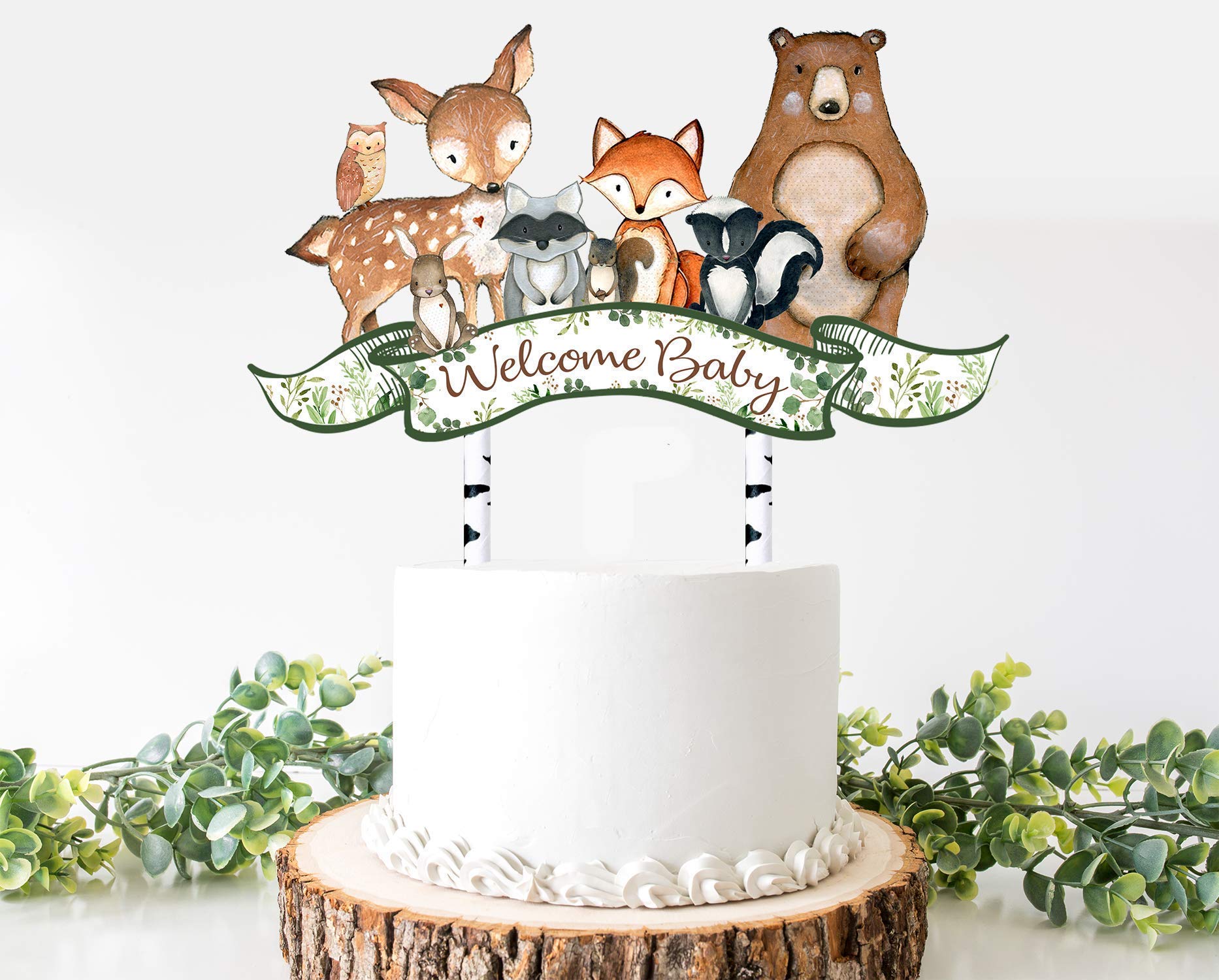 Woodland Baby Shower Cake Topper, Woodland Welcome Baby Topper, Woodland Animals, Baby Shower Decoration