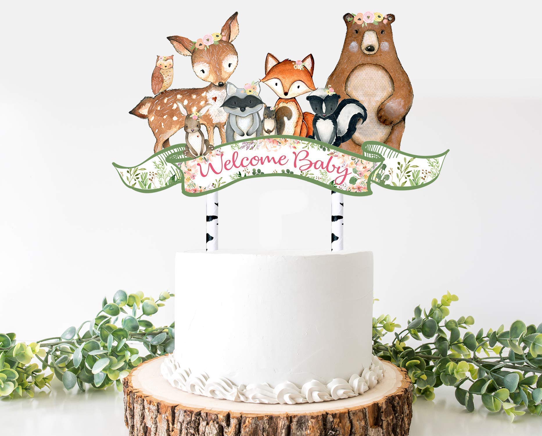 Woodland Baby Shower Cake Topper, Woodland Welcome Baby Topper, Woodland Animals, Baby Shower Decoration