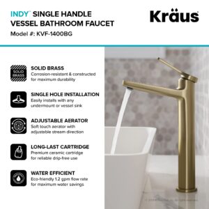 Kraus KVF-1400BG Indy Single Handle Vessel Bathroom Faucet, Brushed Gold