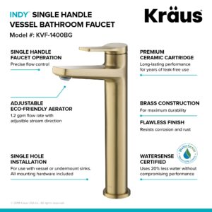 Kraus KVF-1400BG Indy Single Handle Vessel Bathroom Faucet, Brushed Gold