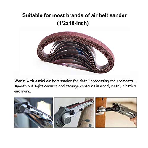 Aiyard 1/2 x 18 Inch Aluminum Oxide Sanding Belts, 40/60/80/120/180/240 Assorted Grits Abrasive File Belts for Air Belt Sander, 24-Pack