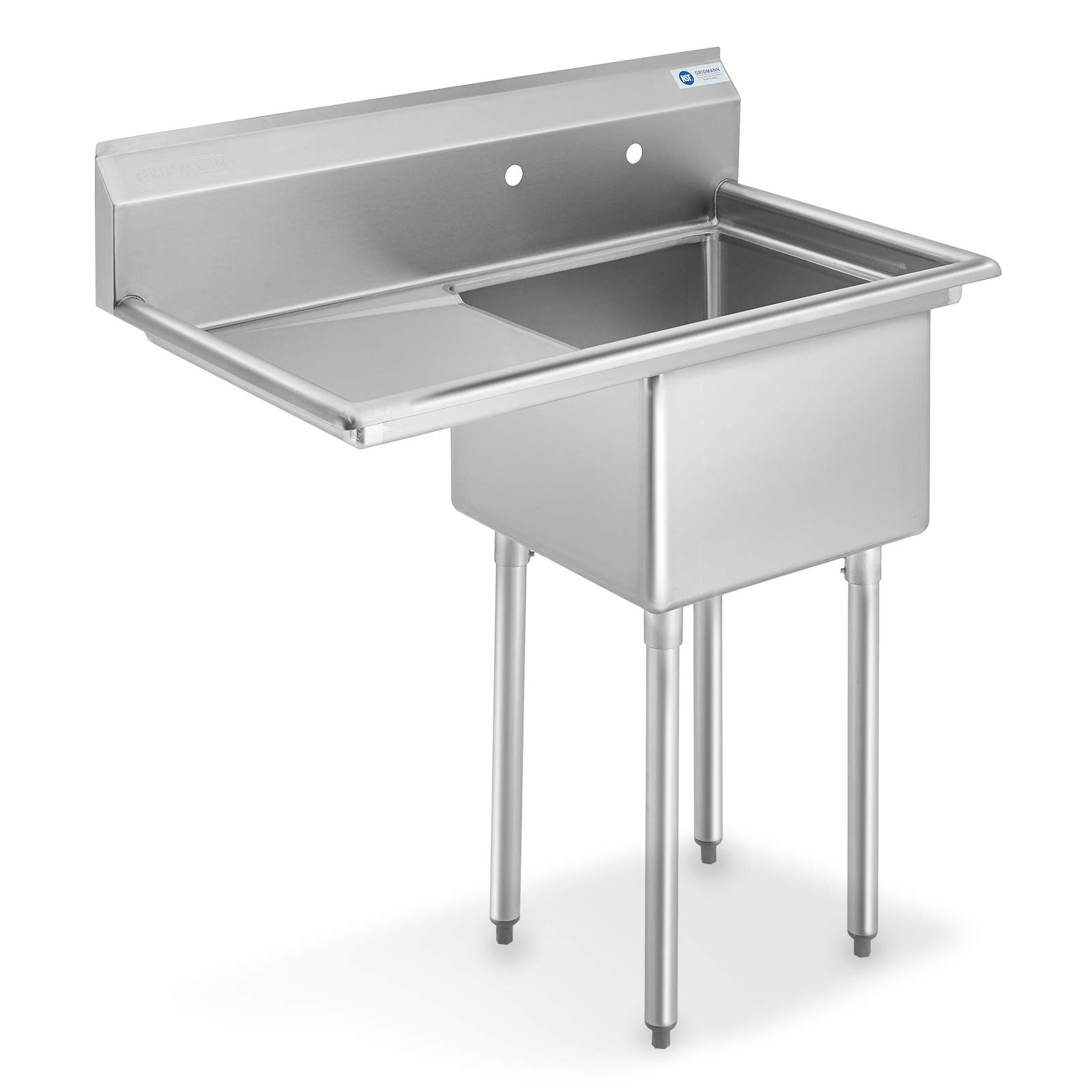 GRIDMANN Stainless Steel 1 Compartment Utility Sink with Left Drainboard, NSF Certified Commercial Kitchen Sink, 18" x 18" x 12" Bowl