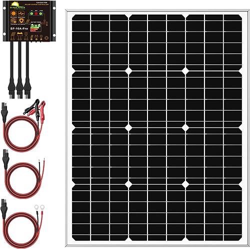 SUNER POWER 50 Watts Mono Crystalline 12V Solar Panel Kits - Waterproof 50W Solar Panel + Upgraded 10A Solar Charge Controller + 3-PCS SAE Cable Adapters for Car RV Marine Boat Trailer Off Grid System