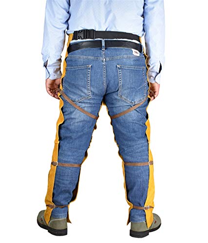 Oncefirst Welding Safety Chaps Leather Apron Style Adjustment Split Leg Fire & Wear Resistant Safety Apparel Yellow One Size