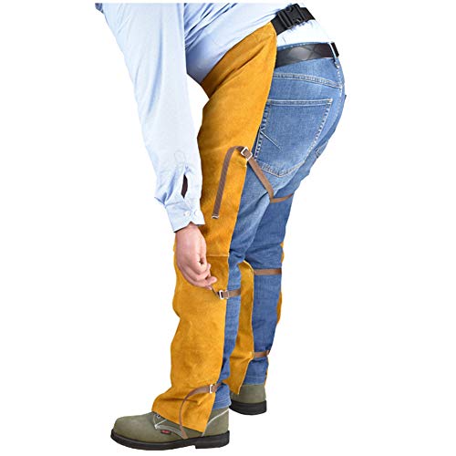 Oncefirst Welding Safety Chaps Leather Apron Style Adjustment Split Leg Fire & Wear Resistant Safety Apparel Yellow One Size