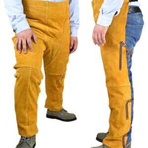 Oncefirst Welding Safety Chaps Leather Apron Style Adjustment Split Leg Fire & Wear Resistant Safety Apparel Yellow One Size