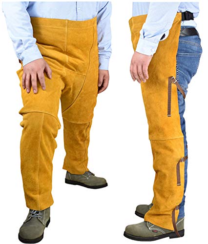Oncefirst Welding Safety Chaps Leather Apron Style Adjustment Split Leg Fire & Wear Resistant Safety Apparel Yellow One Size