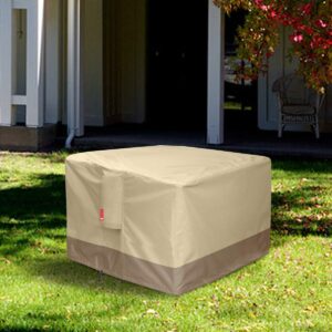 Gas Fire Pit Cover Square - 600D Heavy Duty Patio Outdoor Fire Pit Table Cover with PVC Coating,100% Waterproof,Air Vents,Fits for 29/30/31/32 inch Fire Pit / Table Cover (32”L x 32”W x 24”H,Beige)