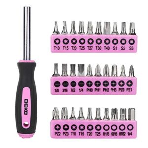 DEKO Pink Tool Set 110 Piece Household Tool Kit,Ladies Portable Tool Set with Easy Carrying Pouch, Perfect for DIY Projects, Home Maintenance