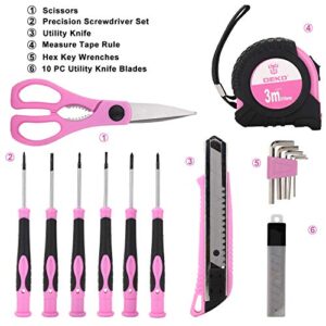 DEKO Pink Tool Set 110 Piece Household Tool Kit,Ladies Portable Tool Set with Easy Carrying Pouch, Perfect for DIY Projects, Home Maintenance