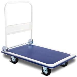 goplus folding platform cart 660 lbs rolling flatbed cart hand platform truck push dolly for loading, blue