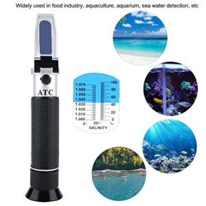 Salinity Refractometer, Handheld 0 to 100% Salinity Refractometer Salinometer Portable Sea Water Salt Concentration Tester Meterwith Automatic Temperature Compensation
