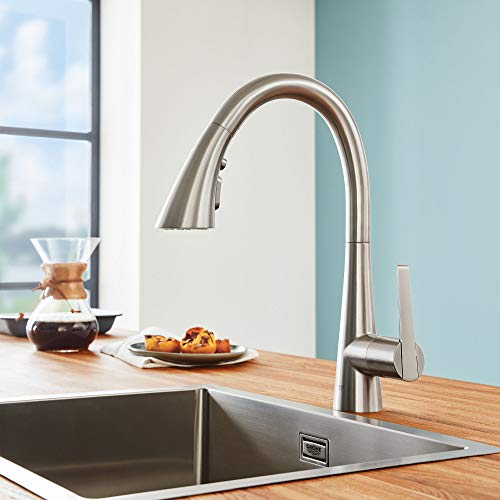 GROHE 30368DC2 Zedra Pull-Down Kitchen Faucet with sprayer Supersteel (Stainless Steel)