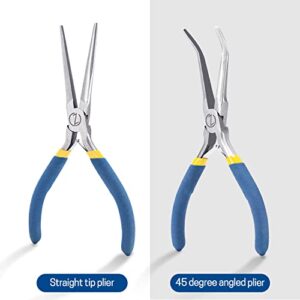 VISEMAN 6" Mini Needle Nose Pliers with Comfort Grip Handles, 2PCS Long Nose Pliers Set for Handmade Craft