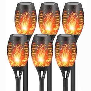 FAISHILAN 6 Pack Solar Flame Flickering Torch Solar Outdoor Lights LED Waterproof Solar Flame Light Torches Landscape Torch Solar Powered LED Light for Outside Pathway Yard Dusk to Dawn