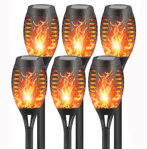 FAISHILAN 6 Pack Solar Flame Flickering Torch Solar Outdoor Lights LED Waterproof Solar Flame Light Torches Landscape Torch Solar Powered LED Light for Outside Pathway Yard Dusk to Dawn