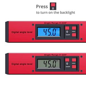 Proster 0~225° LCD Digital Protractor Spirit Level Angle Finder Gauge Meter for Carpenter Woodworking Home Decoration