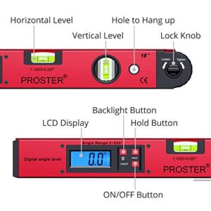 Proster 0~225° LCD Digital Protractor Spirit Level Angle Finder Gauge Meter for Carpenter Woodworking Home Decoration