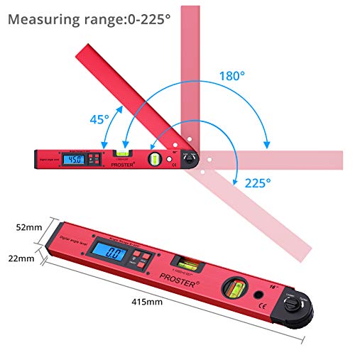 Proster 0~225° LCD Digital Protractor Spirit Level Angle Finder Gauge Meter for Carpenter Woodworking Home Decoration