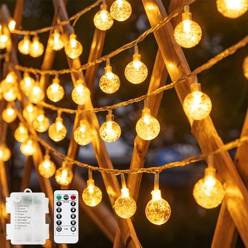 Tasodin 33 FT 80 LED Mini Globe Indoor String Lights Battery Operated 8 Modes with Remote Decorative Bedroom Room Dorm Yard, Waterproof Outdoor Patio Garden Home Christmas Party, Warm White