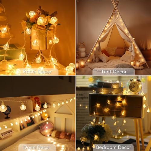 Tasodin 33 FT 80 LED Mini Globe Indoor String Lights Battery Operated 8 Modes with Remote Decorative Bedroom Room Dorm Yard, Waterproof Outdoor Patio Garden Home Christmas Party, Warm White