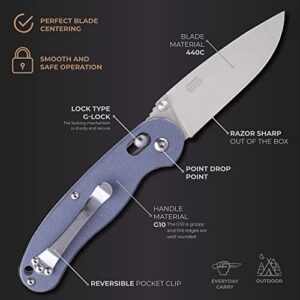 Firebird GANZO Folding Pocket Knife FB727S-GY 440C Stainless Steel Blade G10 Anti-Slip Handle with Clip Hunting Fishing Camping Gear Outdoor Folder EDC Pocket Knife (Gray)