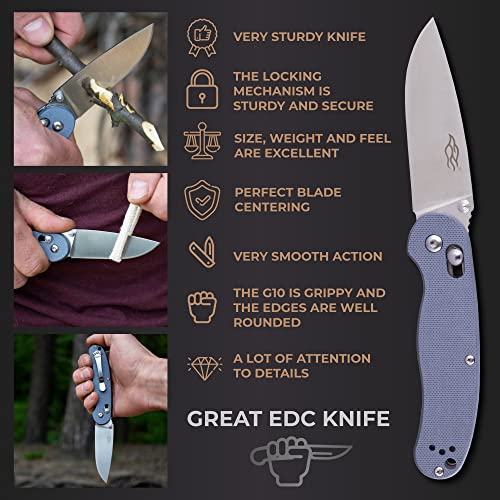 Firebird GANZO Folding Pocket Knife FB727S-GY 440C Stainless Steel Blade G10 Anti-Slip Handle with Clip Hunting Fishing Camping Gear Outdoor Folder EDC Pocket Knife (Gray)