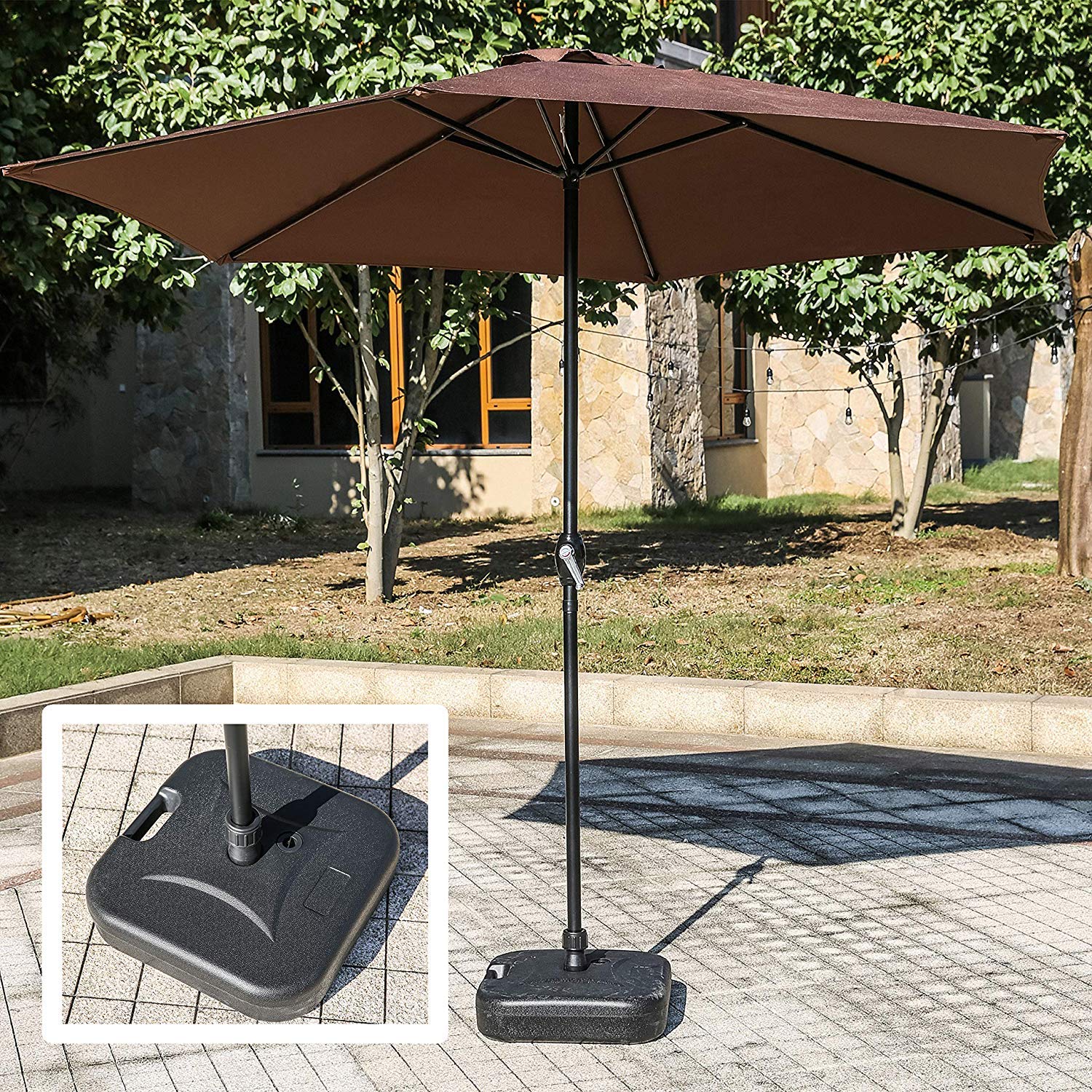 LOKATSE HOME 17.5'' Outdoor Patio Base Stand for Dia 38mm Umbrella Pole(Water Filled to 47lbs), 17. 5 inches, Black