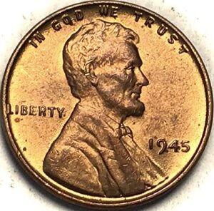 1945 p lincoln wheat cent red penny seller mint state