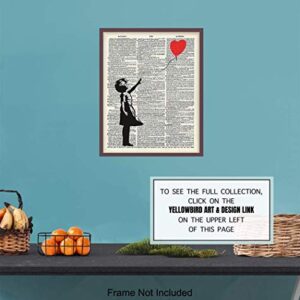 Banksy Wall Art - Upcycled Dictionary Graffiti Art Print, Girl With Balloon 8x10 Street Art Poster, Home Decor - Urban Wall Art Print and Room Decorations - Makes a Great Gift - 8x10 Photo Unframed