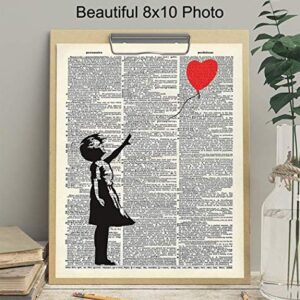 Banksy Wall Art - Upcycled Dictionary Graffiti Art Print, Girl With Balloon 8x10 Street Art Poster, Home Decor - Urban Wall Art Print and Room Decorations - Makes a Great Gift - 8x10 Photo Unframed