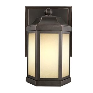 Design House 514992-LED Oil Rubbed Bronze LED Bennett Traditional Wall Mount 1-Light Indoor/Outdoor Dimmable with Amber Glass for Porch Entryway Patio Garage