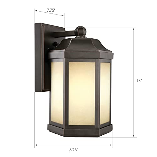 Design House 514992-LED Oil Rubbed Bronze LED Bennett Traditional Wall Mount 1-Light Indoor/Outdoor Dimmable with Amber Glass for Porch Entryway Patio Garage