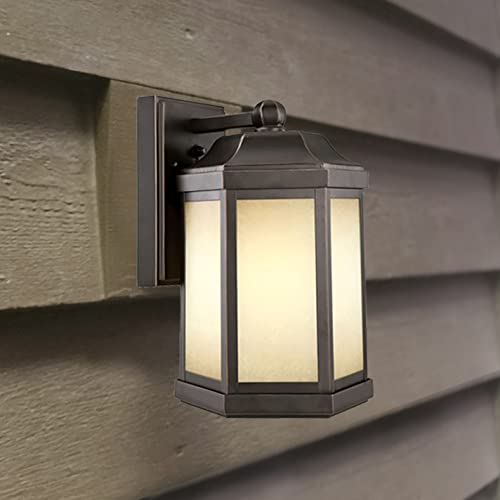 Design House 514992-LED Oil Rubbed Bronze LED Bennett Traditional Wall Mount 1-Light Indoor/Outdoor Dimmable with Amber Glass for Porch Entryway Patio Garage