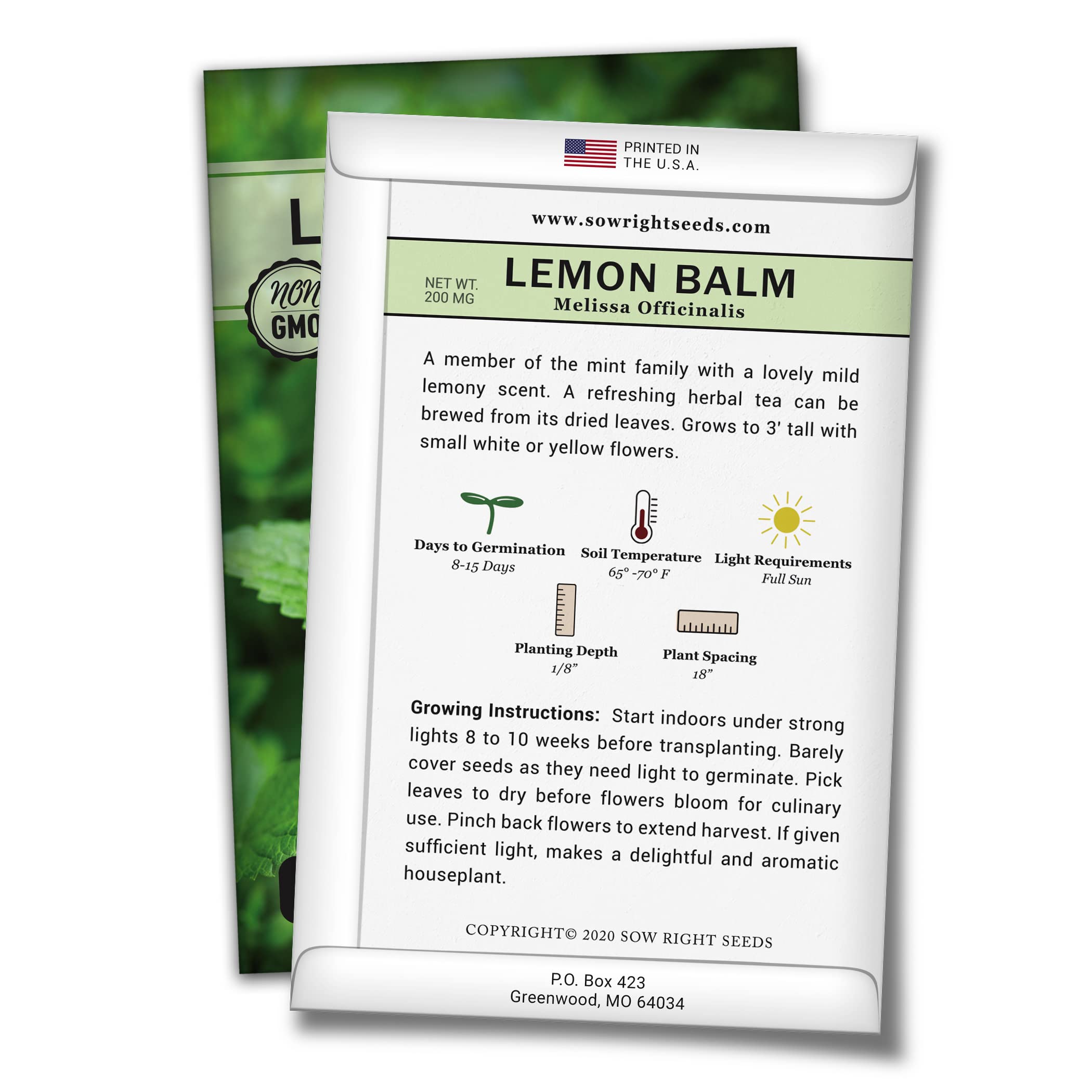 Sow Right Seeds - Lemon Balm Seeds for Planting - Non-GMO Heirloom Packet With Instructions - Easy to Grow Herb Garden - Aromatic Medicinal Herb and Great for Herbal Teas - Perennial Mint Relative (3)