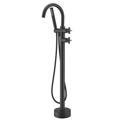 Artiqua Freestanding Bathtub Faucet Tub Filler Black Floor Mount Brass Faucets with Hand Shower