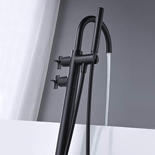 Artiqua Freestanding Bathtub Faucet Tub Filler Black Floor Mount Brass Faucets with Hand Shower